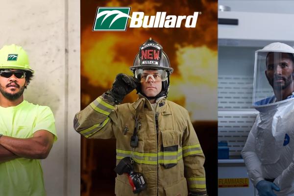 A promotional photo for the company Bullard. It includes an image of front line workers in safety gear